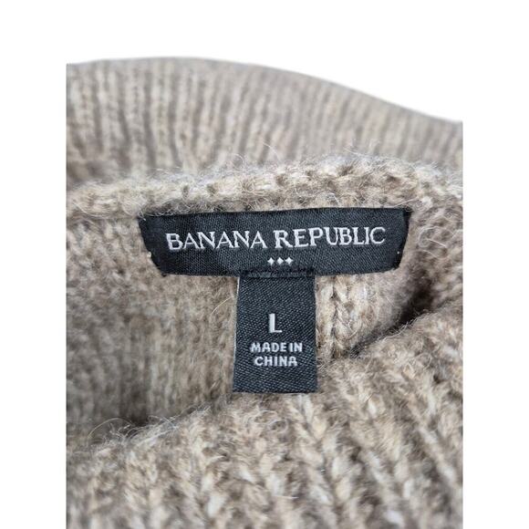 Banana Republic Wool blend Turtle Neck Sweater Ribbed Trim Tan Sz L - Picture 5 of 6